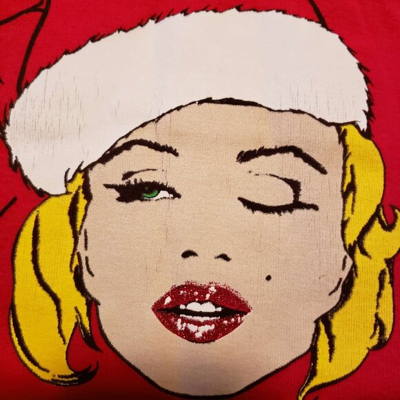 Vintage Betsey Johnson Y2K Marilyn Monroe Wink Christmas Santa Hat Tank Top L - Picture 6 of 8